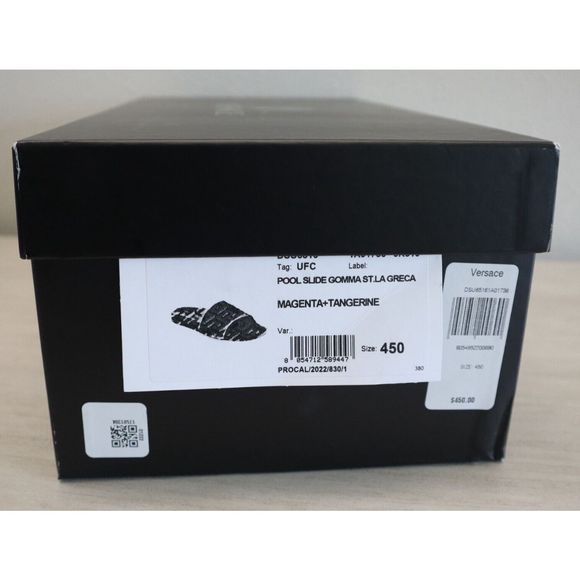 Versace Men's Sz 45 US 12 Magenta/Tangerine Gomma Stampa Slide Sandals $450 - Picture 7 of 7